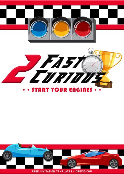 8 Ultimate 2 Fast 2 Curious Race Car Birthday Invitation Templates