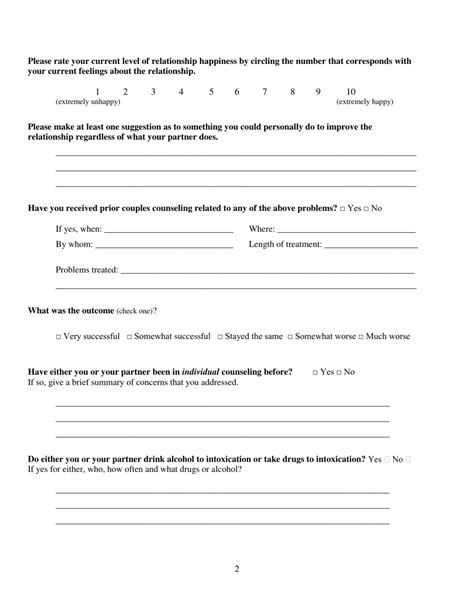 Couples Counseling Initial Intake Form Questions Fill Out Sign