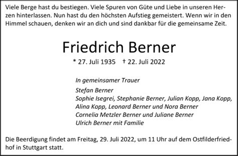 Traueranzeigen Von Friedrich Berner Stuttgart Gedenkt De