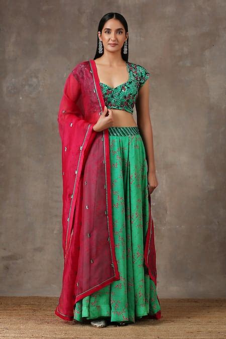 Buy Green Lehenga And Blouse Crepe Dupatta Organza Printed And Embroidery