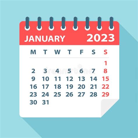 January 2023 Calendar Leaf Vector Illustration Stock Illustration