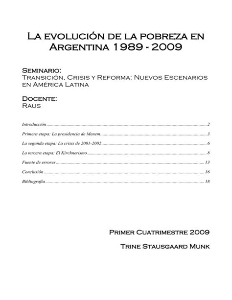 La Evolución De La Pobreza En Argentina 1989 2009