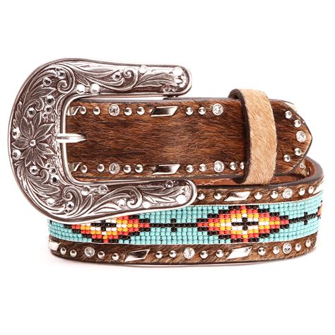 Ariat Girls Hair On Beaded Leather Belts Tan