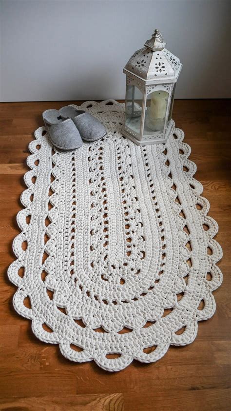 OVAL CROCHET RUG Handmade Cotton Rug Crochet Bath Mat Doily Crochet