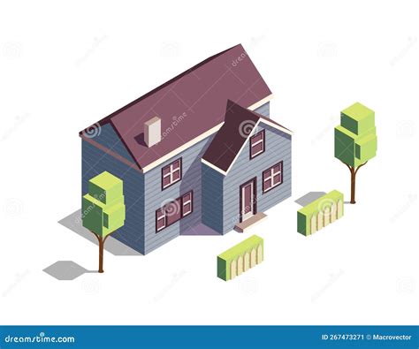 Isometric Suburban Building Stock Vector Illustration Of Landscape