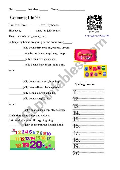 Song Counting 1 to 20 - ESL worksheet by alissa0505