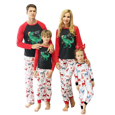 Inevnen Christmas Family Ugly Dinosaur Pajamas Holiday Sleepwear Set Pjs For Adult Kids Baby Dog ...