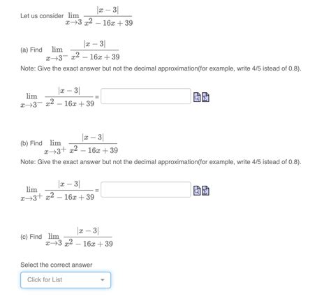 Solved Let Us Consider Limx→3x2−16x 39∣x−3∣ A Find