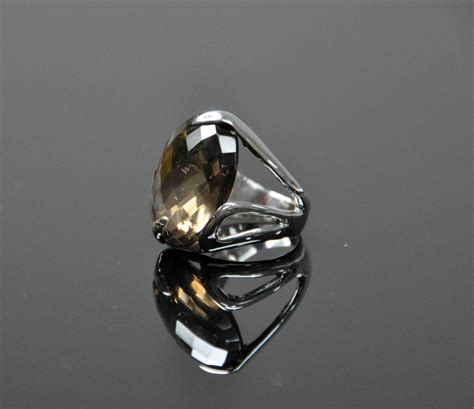 Sterling Silver Ring Large Genuine Smoky Topaz Size 9 125 Grams Eliz