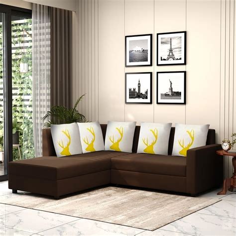 Sunuzu Legant 5 Seater LHS Fabric Corner L Shape Sofa Set Brown