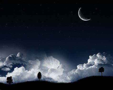 White clouds, landscape, night, Moon, clouds HD wallpaper | Wallpaper Flare