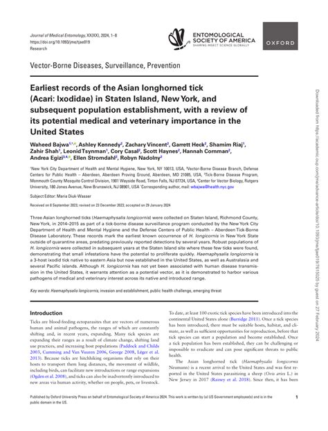 Pdf Earliest Records Of The Asian Longhorned Tick Acari Ixodidae