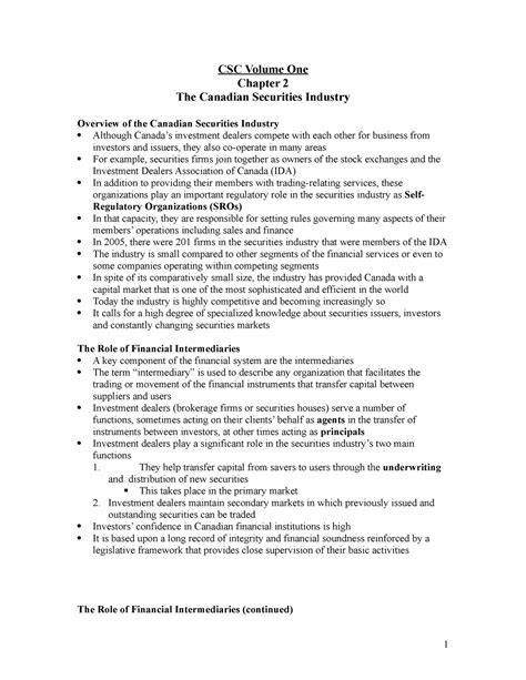 CSC Volume 1 Ch2 CSC Volume One Chapter 2 The Canadian Securities