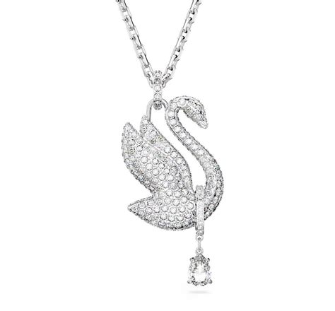 Sswarovski Iconic Swan Necklace Swan Long White Rhodium Plated