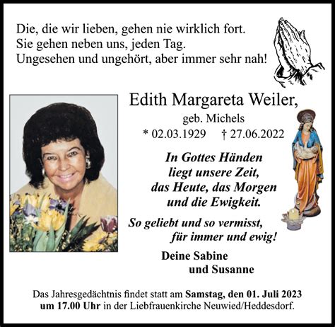 Traueranzeigen Von Edith Margareta Weiler Rz Trauer De