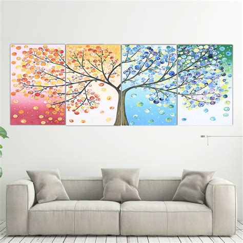 4pcs Painting Canvas Four Seasons Tree Wall Picture Unframed Art For H