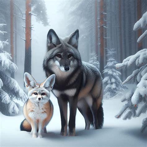Winter Love Fennec Fox And Grey Wolf Affection Ai Art Generator Easy
