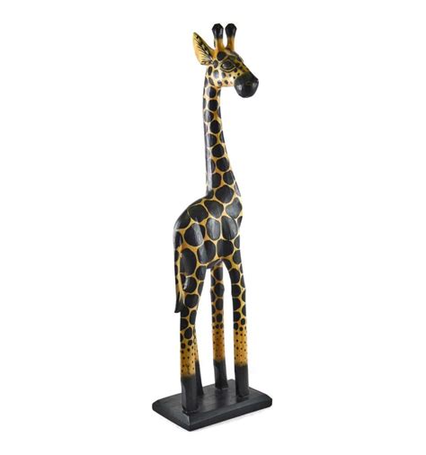 Statue Girafe Debout en Bois 60cm Déco Savane Safari Artisanat