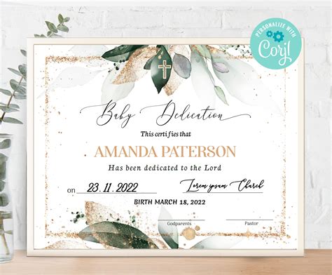 Editable Baby Dedication Certificate Template Baby - Etsy