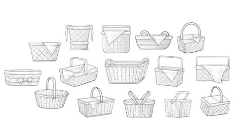 Premium Vector Wicker Basket Handdrawn Collection