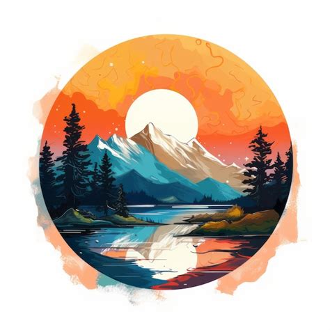 Premium AI Image | a painting of a mountain and lake with a sunset in ...