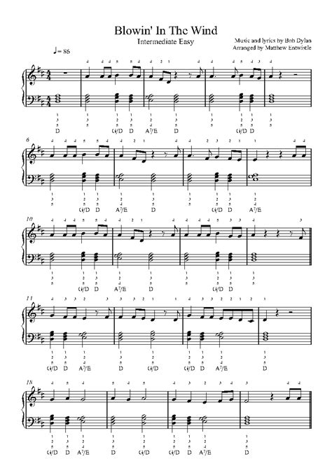 Blowin In The Wind By Bob Dylan Sheet Music Lesson Intermediate Level