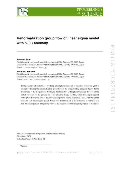 PDF Renormalization Group Flow Of Linear Sigma Model With UA 1 Anomaly