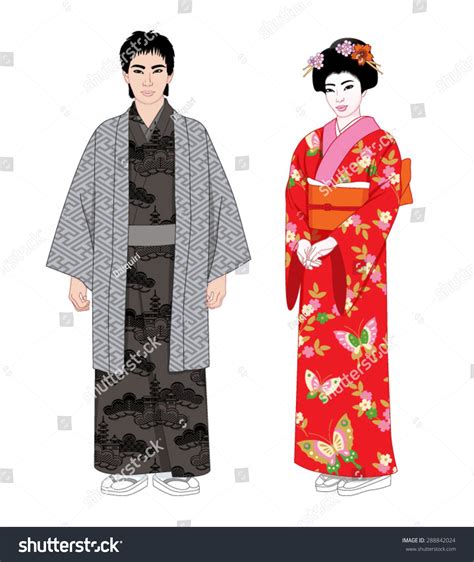 Japanese People Kimono Vector Illustration Set 스톡 벡터 로열티 프리 288842024