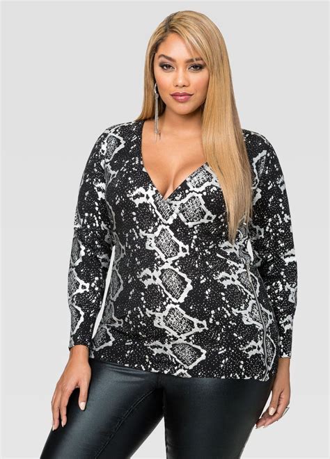 Front Zip Foil Finish Sweater Plus Size Tops Ashley Stewart Plus Size