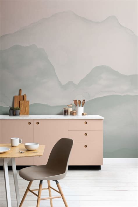 Green Watercolour Mountain Mural Hovia Hovia