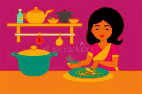 Indian Mom Cooking Clipart