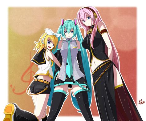 Aqua Eyes Aqua Hair Blonde Hair Blue Eyes Hatsune Miku Headphones Kagamine Rin Megurine Luka