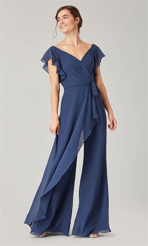 Wrap Style Long Chiffon Formal Bridesmaid Jumpsuit Bridesmaids