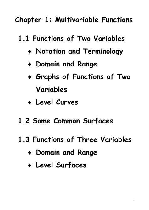 Lecture Note Multivariable Functions Chapter 1 Multivariable