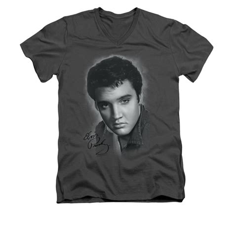 Elvis Presley Shirt Slim Fit V Neck Grey Portrait Charcoal T Shirt