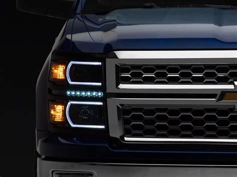 Silverado 1500 LED DRL Headlights With Amber Corners Black Housing