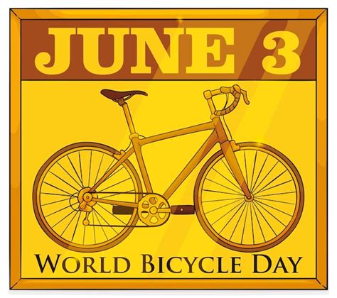 Cartel dorado con bicicleta para conmemorar el día mundial de la