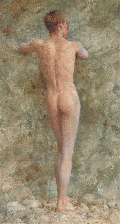 A Standing Male Nude By Henry Scott Tuke Fine Art Print