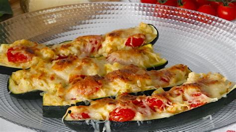 Deliciosos calabacines rellenos de jamón y queso