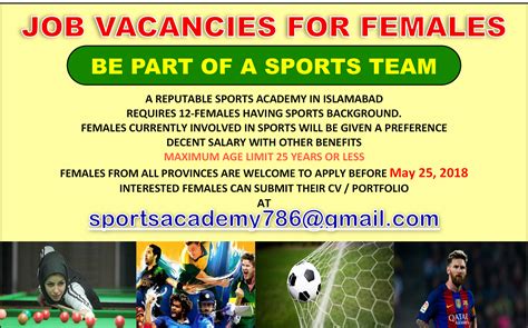 Job Vacancies For Females In Sports Academy Job in Professional Sports ...