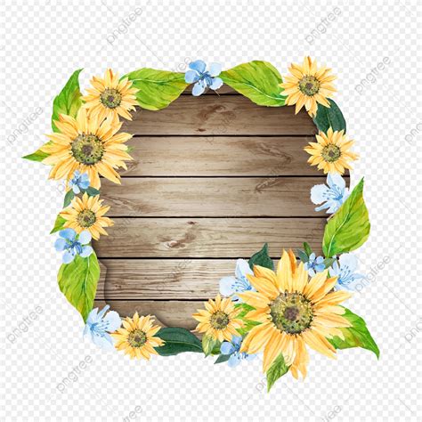 Yellow Floral Border PNG Image Summer Yellow Sunflower Floral Wooden