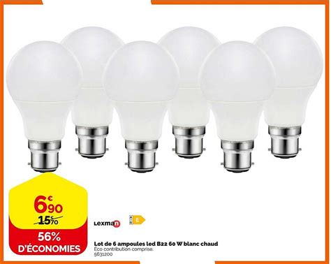 Promo Lexman Lot De Ampoules Led B22 60 W Blanc Chaud Chez WELDOM