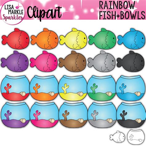 Rainbow Fish Bowl Clipart For Scrapbooking And Paper Crafts Instant