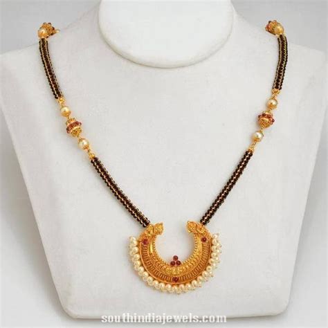 Gold Black Bead Necklace South India Jewels