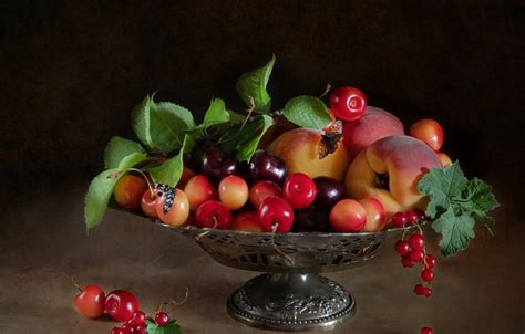 Wallpaper Cherry Table Still Life Peaches Cherry Vase Images For