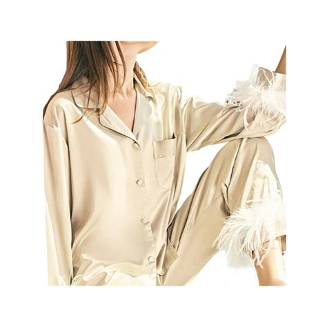 Tffr Women Silk Satin Pajamas Set Button Down Long Sleeve Sleepwear