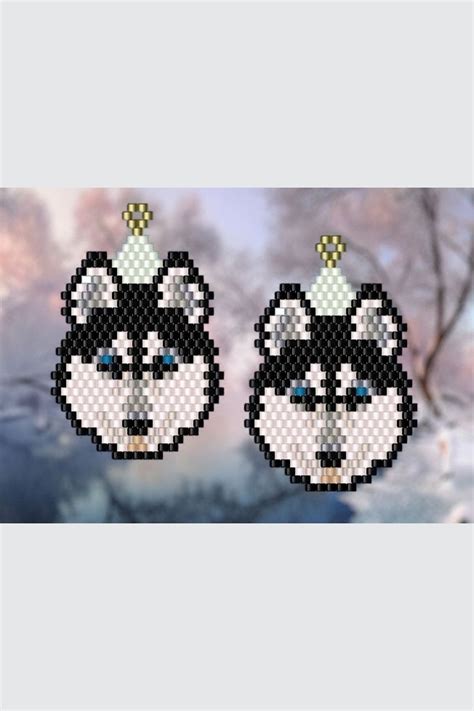 Husky Dog Brick Stitch Earring Pattern Chart PDF Instant Download