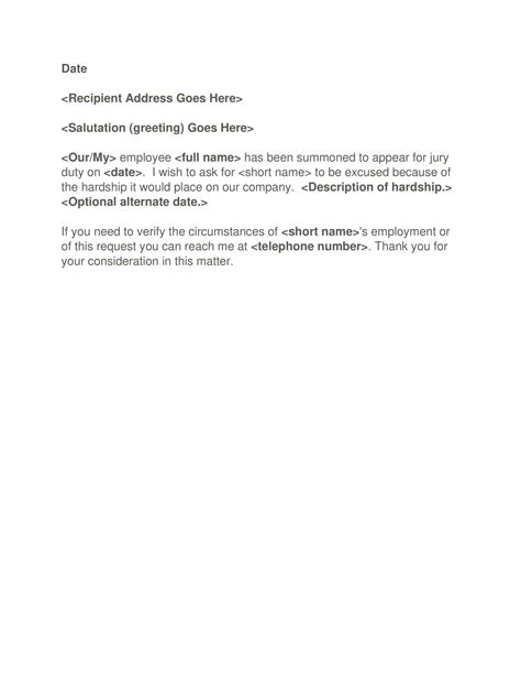 Free Printable Jury Duty Excuse Letter Templates [pdf] Employer Doctor