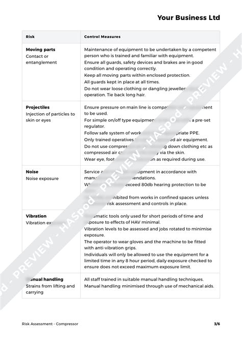 Compressor Risk Assessment Template Haspod