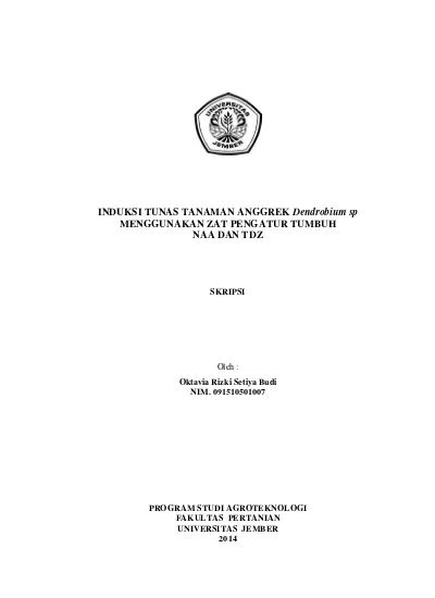 Induksi Tunas Tanaman Anggrek Dendrobium Sp Menggunakan Zat Pengatur